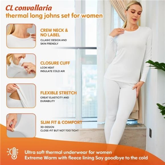 2 Pack Thermal Underwear for Women Ultra Soft Fleece Lined Long Johns Base Layer - Picture 3 of 6